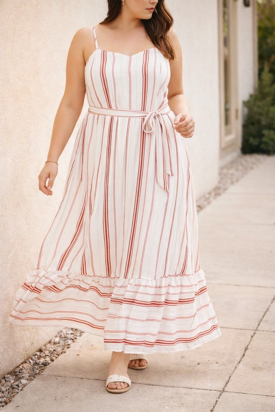 Torrid NWT Stripe Maxi Dress Belted Viscose Lyocell Size 2 Sleeveless